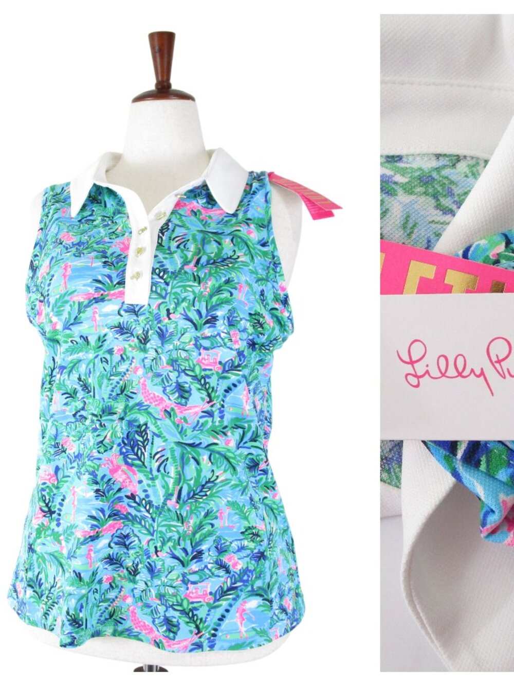 Lilly Pulitzer Meryl Blue Horizon Par Fection Imara Sleeveless Top Polo L